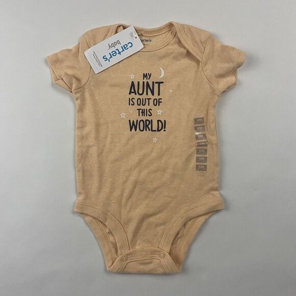 NWT Carter's Orange Short Sleeve Bodysuit "My Aunt Out Of This World” Sz 6 Mo - Picture 2 of 9